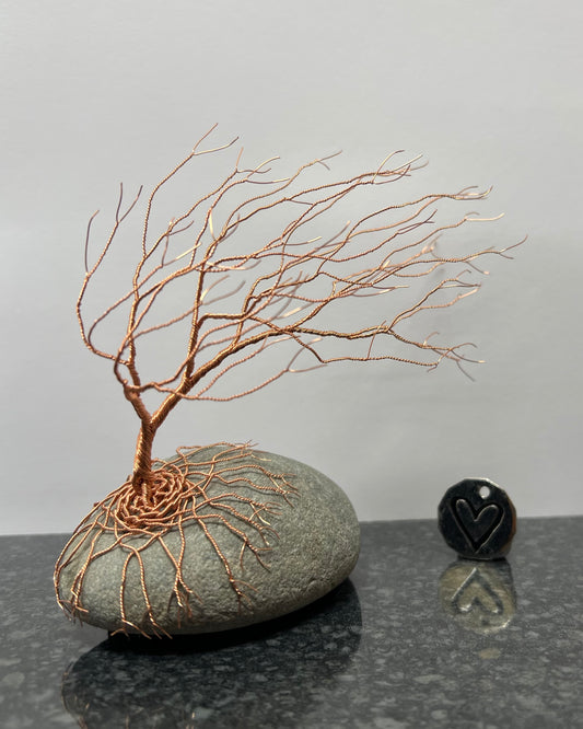 Windswept Celtic Tree Sculpture - Copper on Pebble - Medium