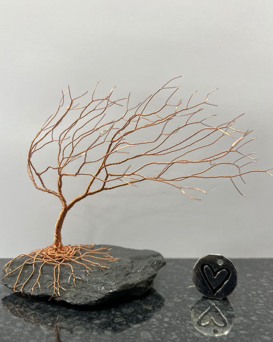Windswept Celtic Tree Sculpture - Copper on Slate - Medium