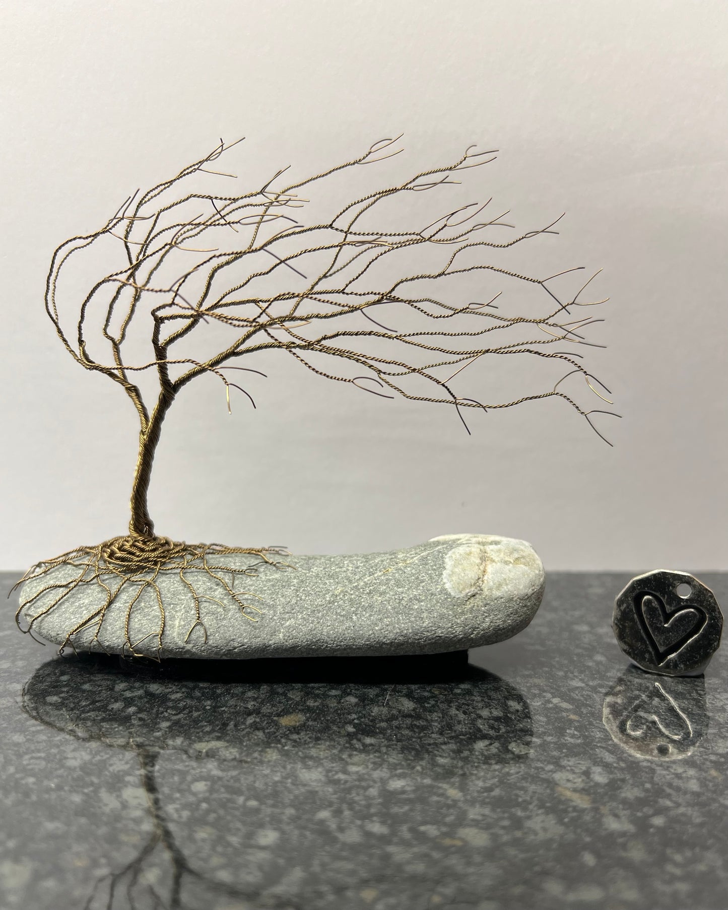 Windswept Celtic Tree Sculpture - Gunmetal on Pebble - Medium