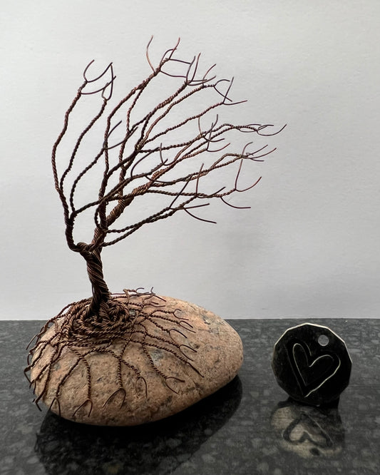 Windswept Celtic Tree Sculpture - Antique Copper on Pebble - Small Plus
