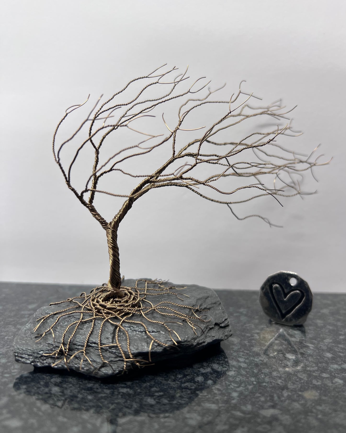 Windswept Celtic Tree Sculpture - Gunmetal on Slate - Medium