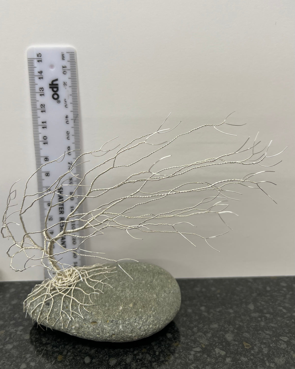 Windswept Celtic Tree Sculpture - Silver (plated) on Pebble- Medium