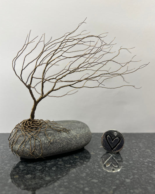 Windswept Celtic Tree Sculpture - Gunmetal on Pebble - Medium