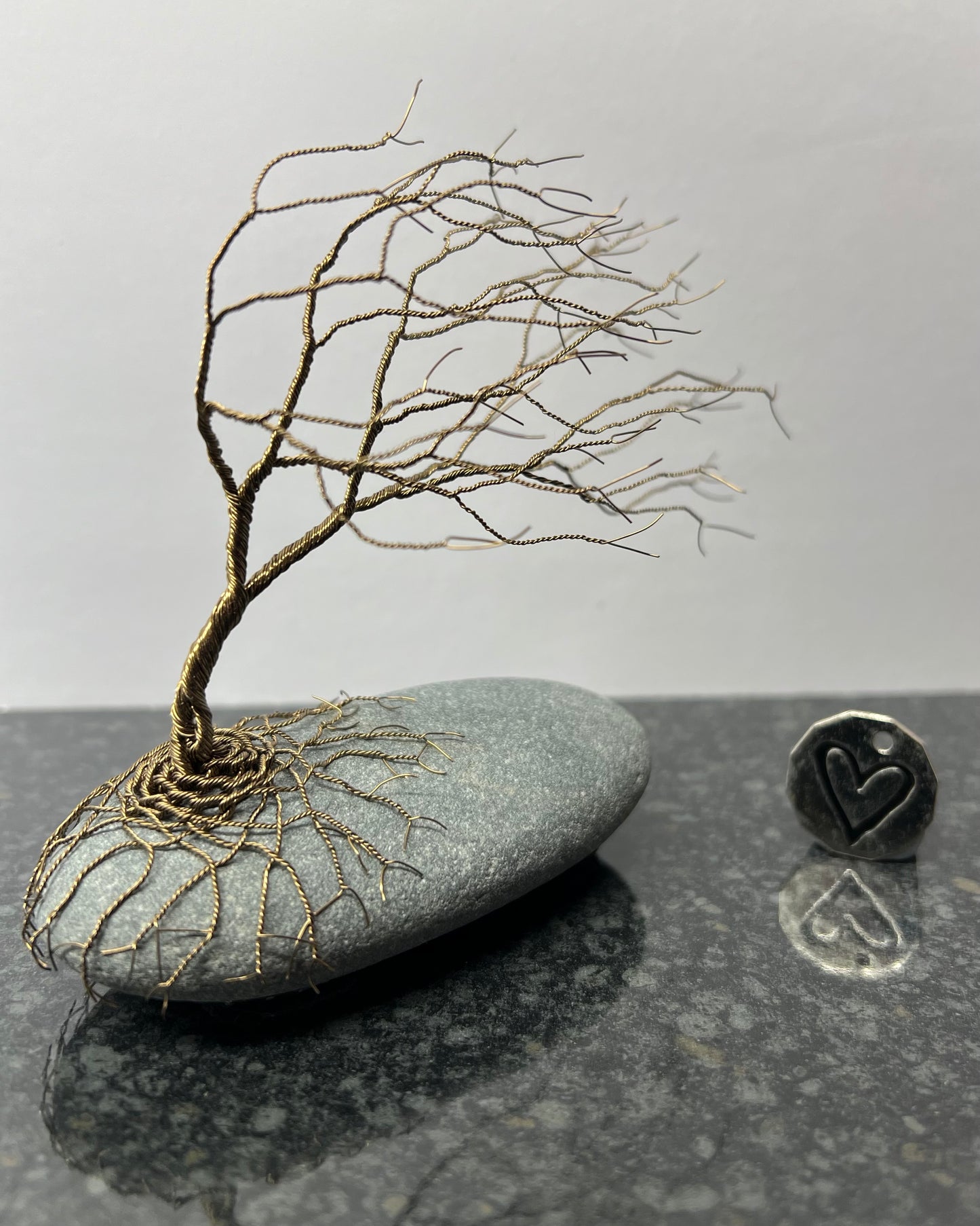 Windswept Celtic Tree Sculpture - Gunmetal on Pebble - Medium