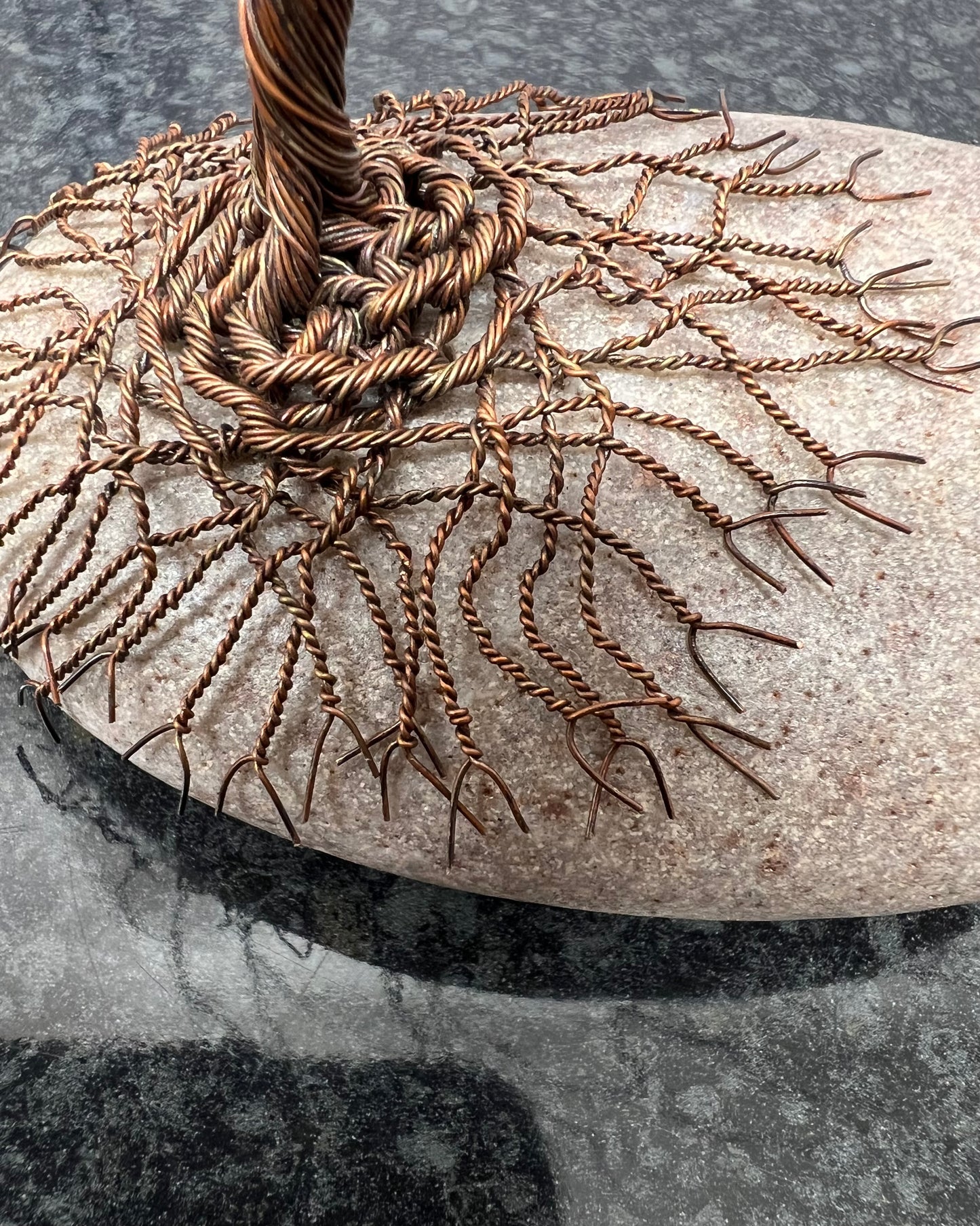 Windswept Celtic Tree Sculpture - Antique Copper on Pebble - Medium Plus