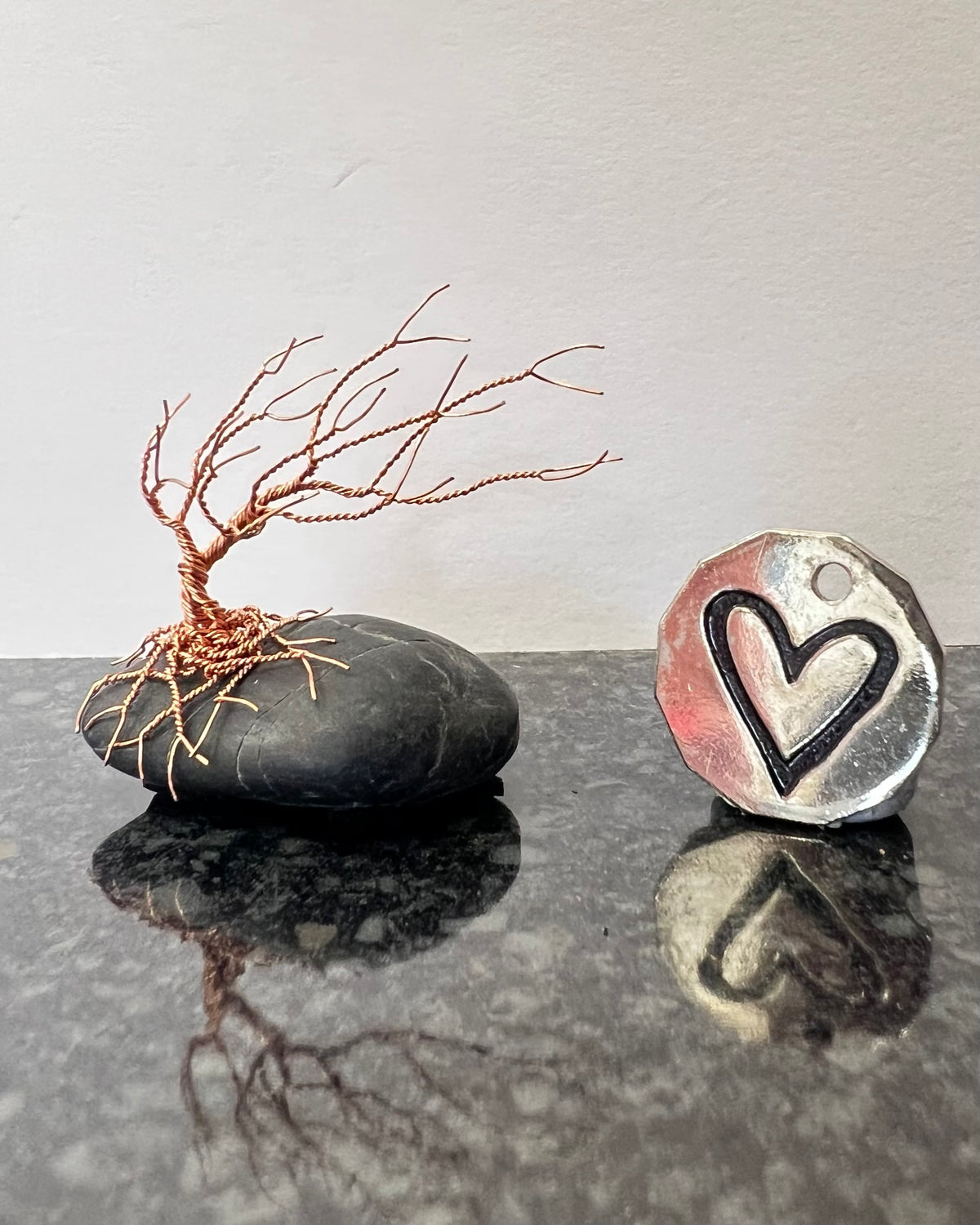 Windswept Celtic Tree Sculpture - Copper on Pebble - Mini