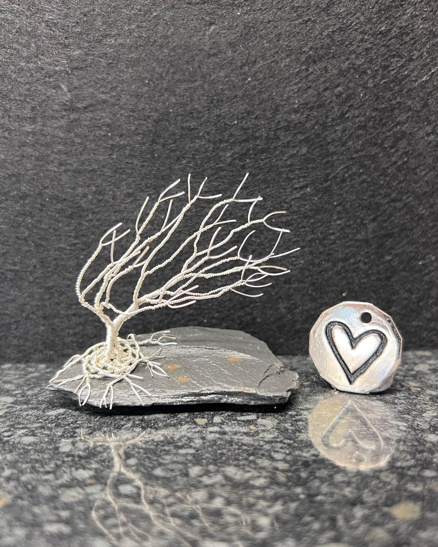 Windswept Celtic Tree Sculpture - Silver (plated) on Slate - Small