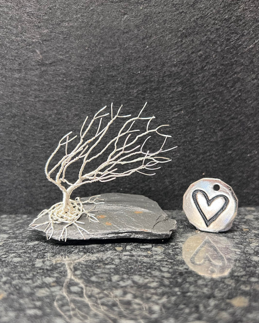 Windswept Celtic Tree Sculpture - Silver (plated) on Slate - Small