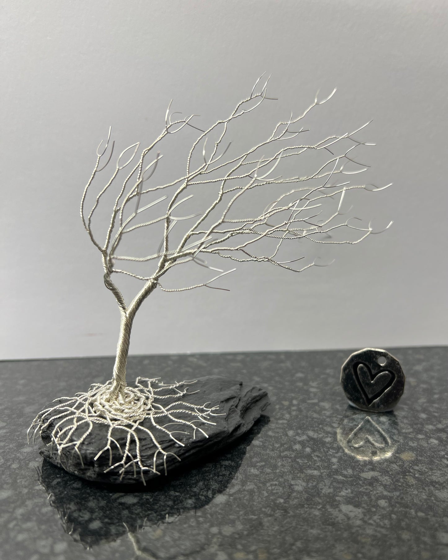 Windswept Celtic Tree Sculpture - Silver (plated) on Pebble- Medium