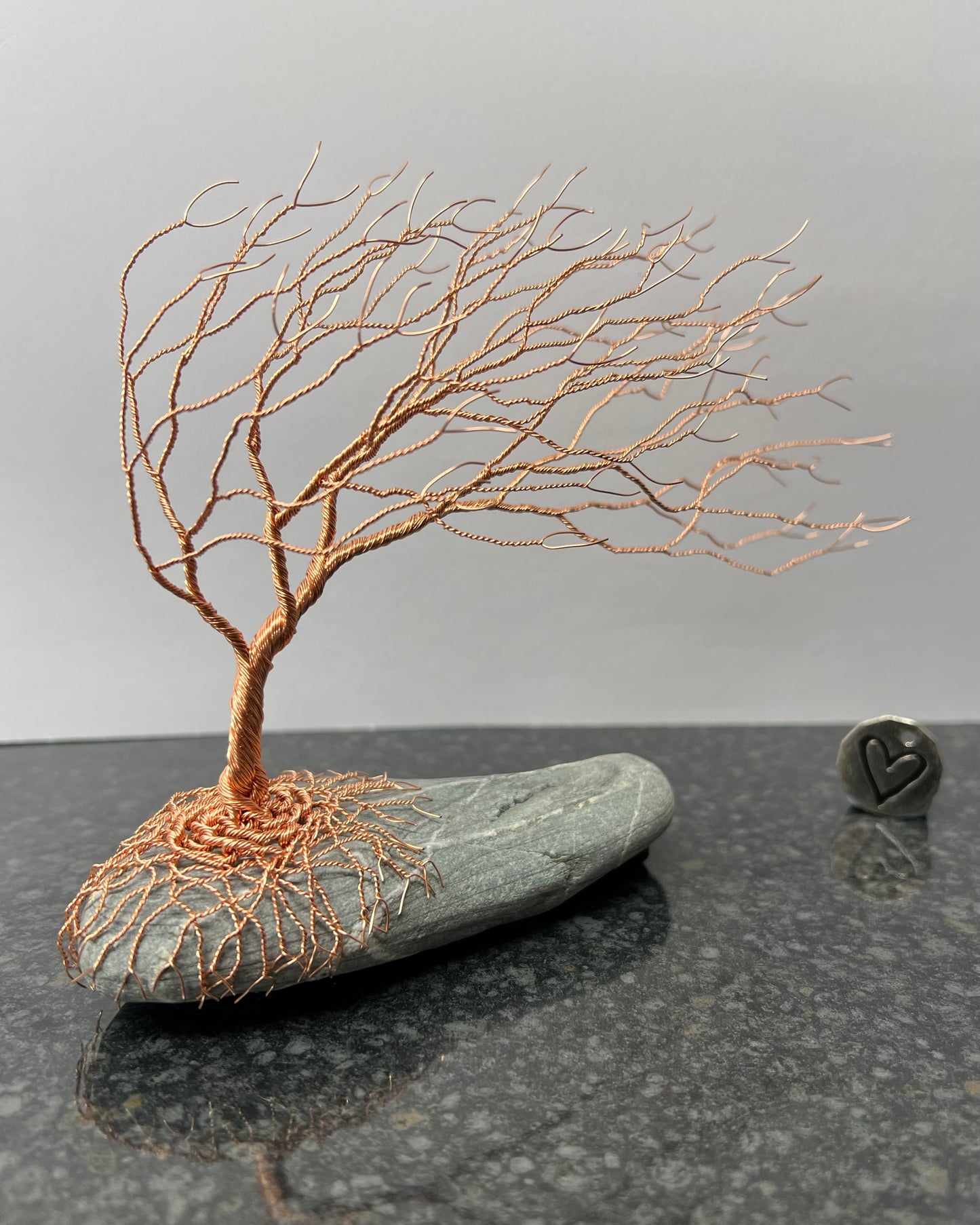 Windswept Celtic Tree Sculpture - Copper on Pebble - Medium Plus