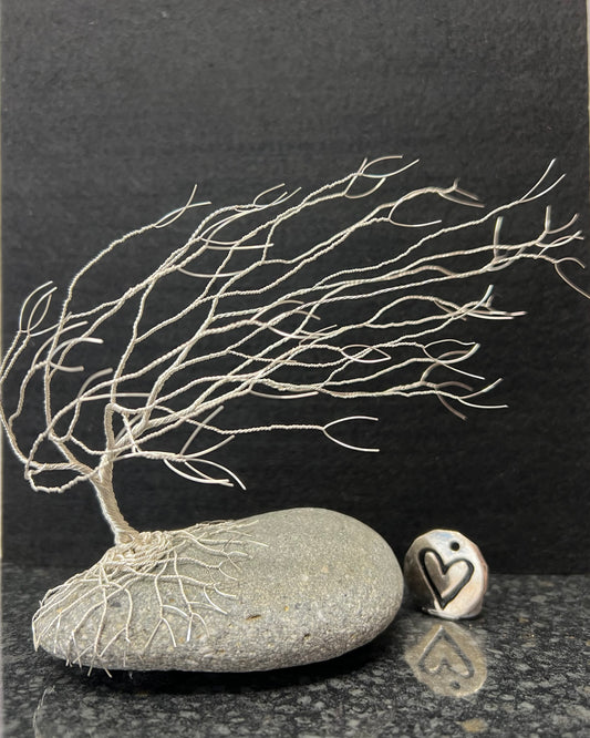 Windswept Celtic Tree Sculpture - Silver (plated) on Pebble- Medium
