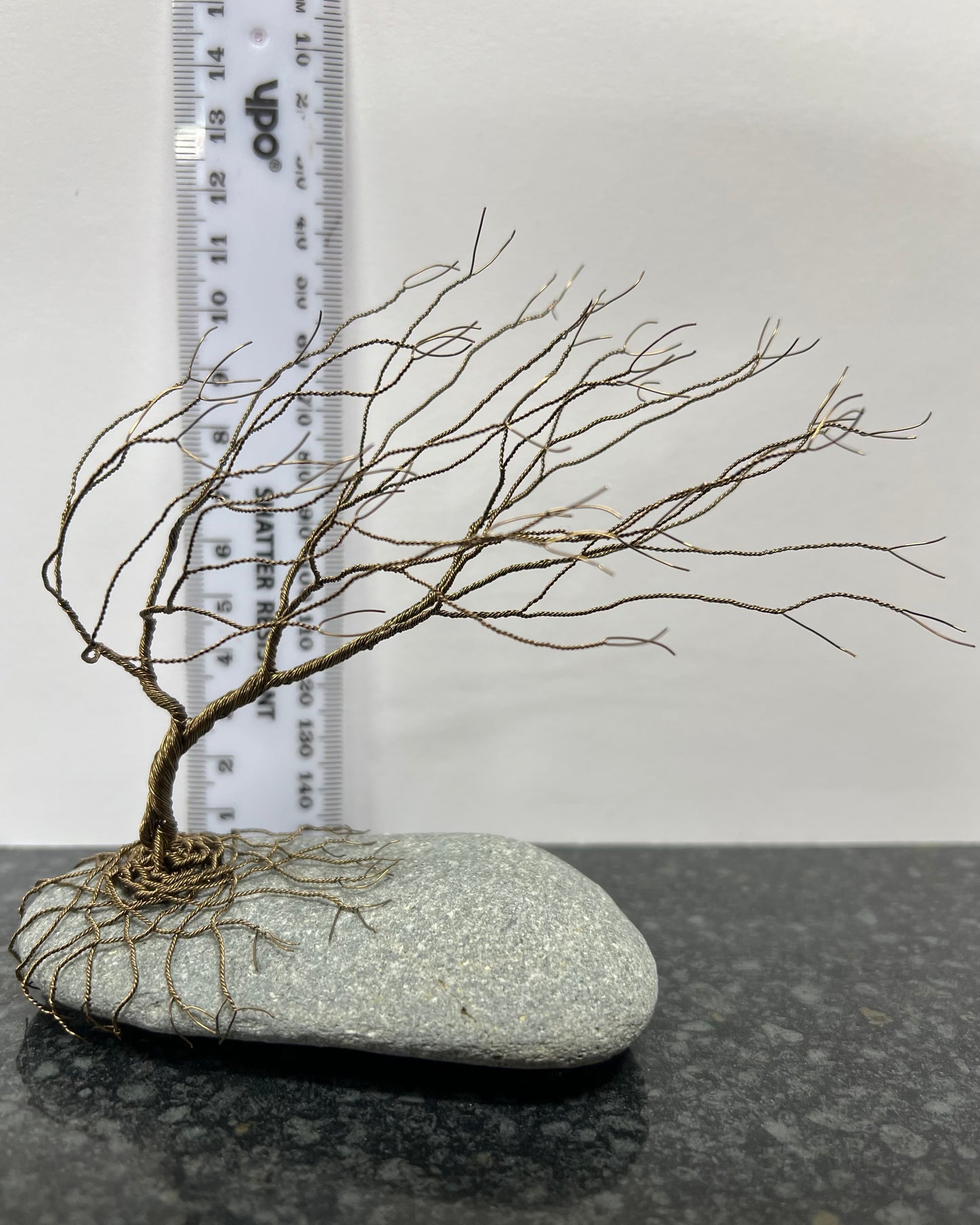 Windswept Celtic Tree Sculpture - Gunmetal on Pebble - Medium