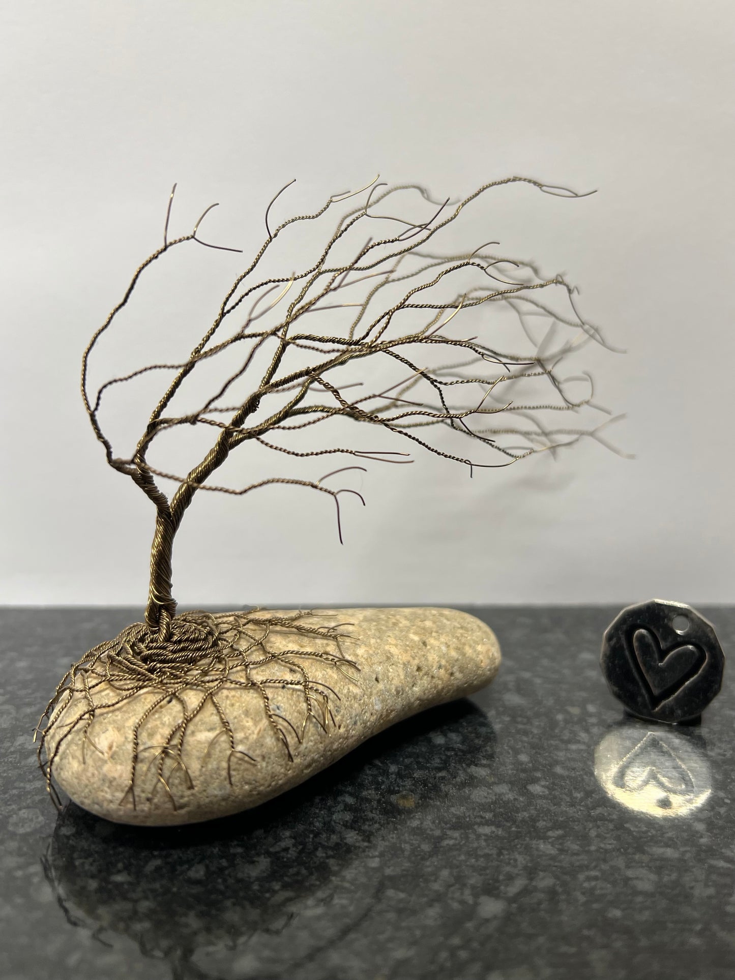 Windswept Celtic Tree Sculpture - Gunmetal on Pebble - Medium