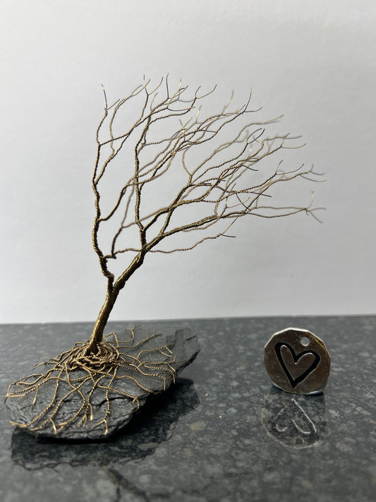 Windswept Celtic Tree Sculpture - Gunmetal on Slate - Medium