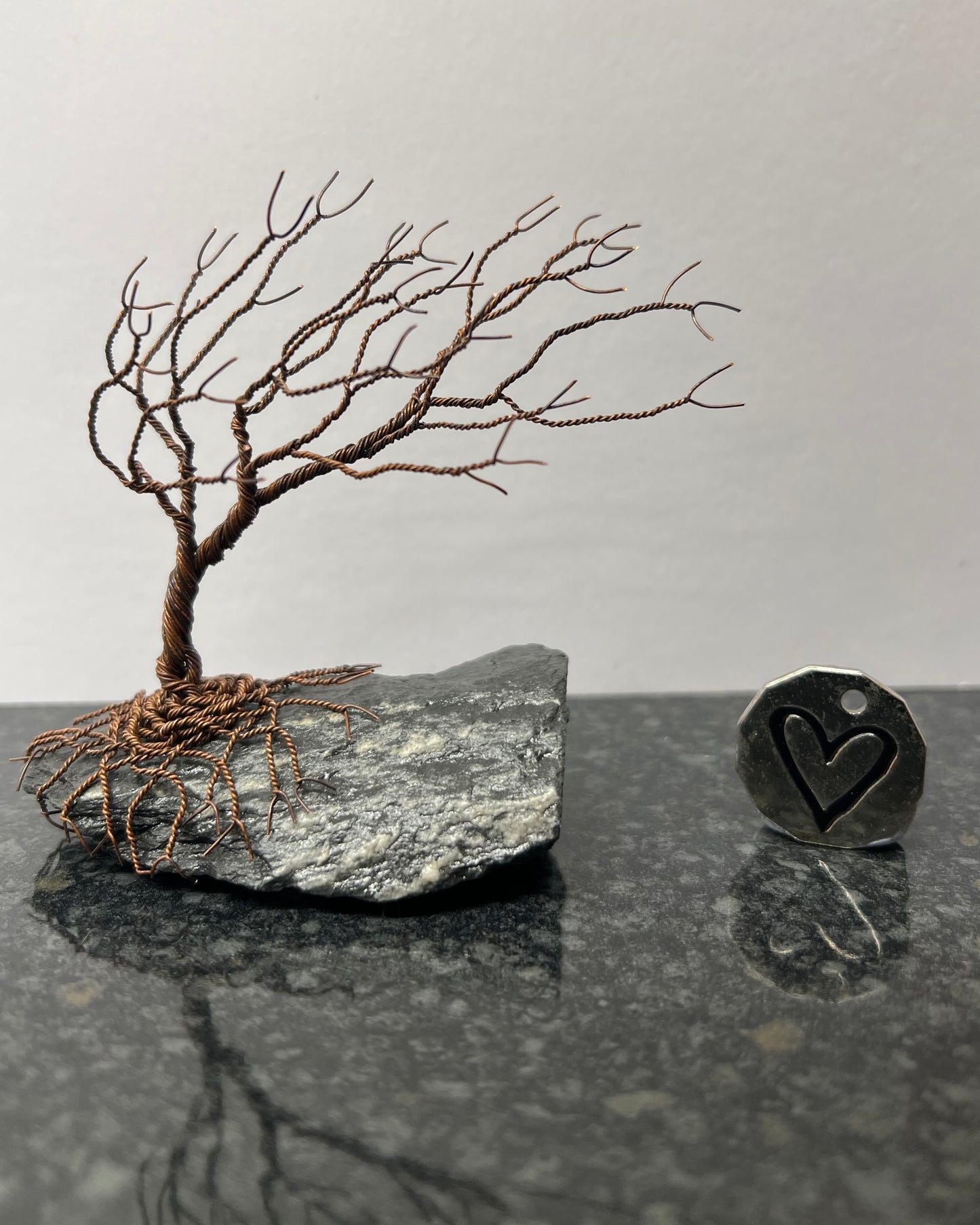 Windswept Celtic Tree Sculpture - Antique Copper on Slate - Small Plus