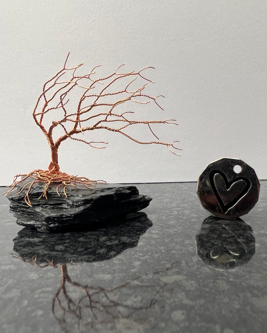 Windswept Celtic Tree Sculpture - Copper on Slate - Small