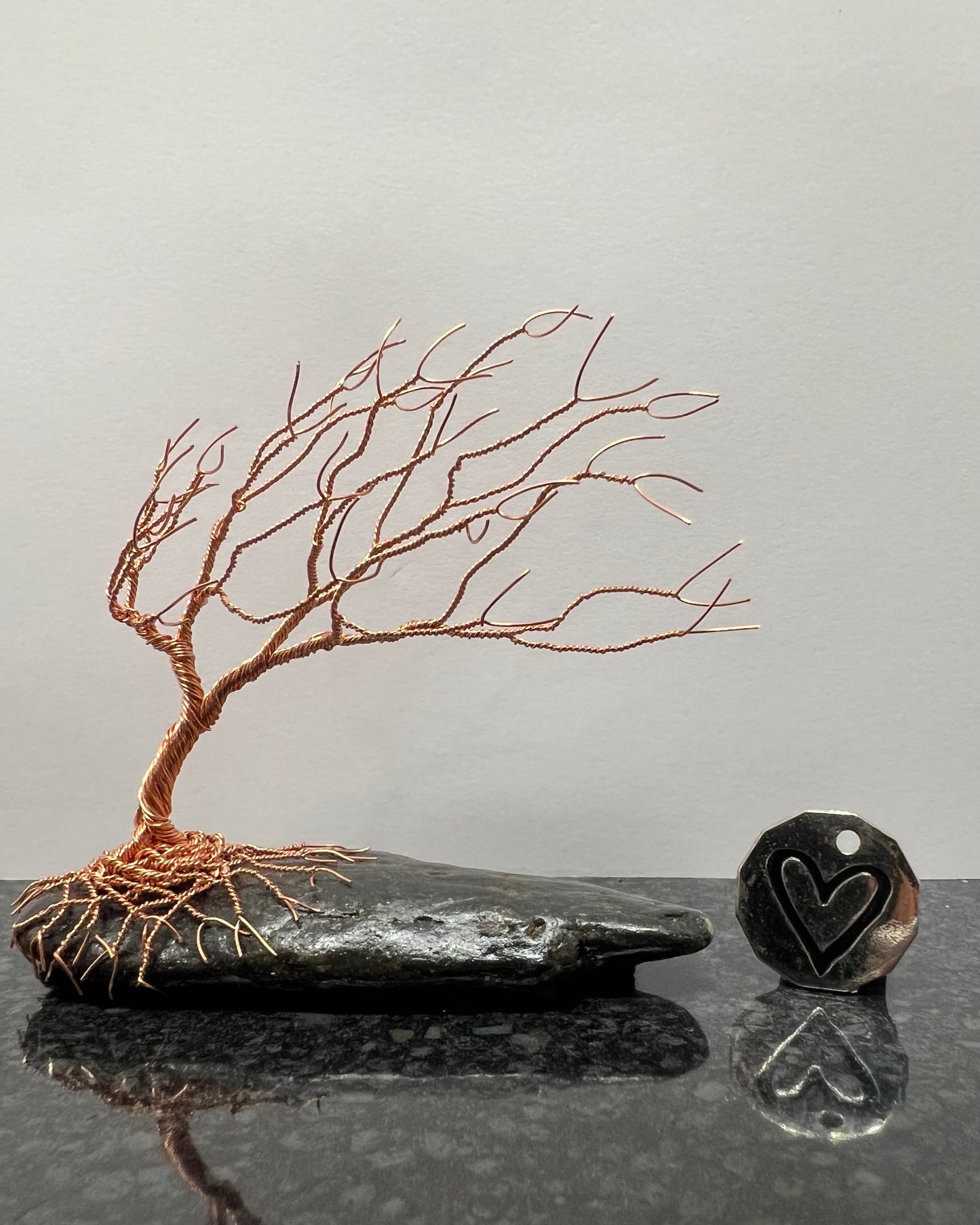 Windswept Celtic Tree Sculpture - Copper on Pebble - Small Plus