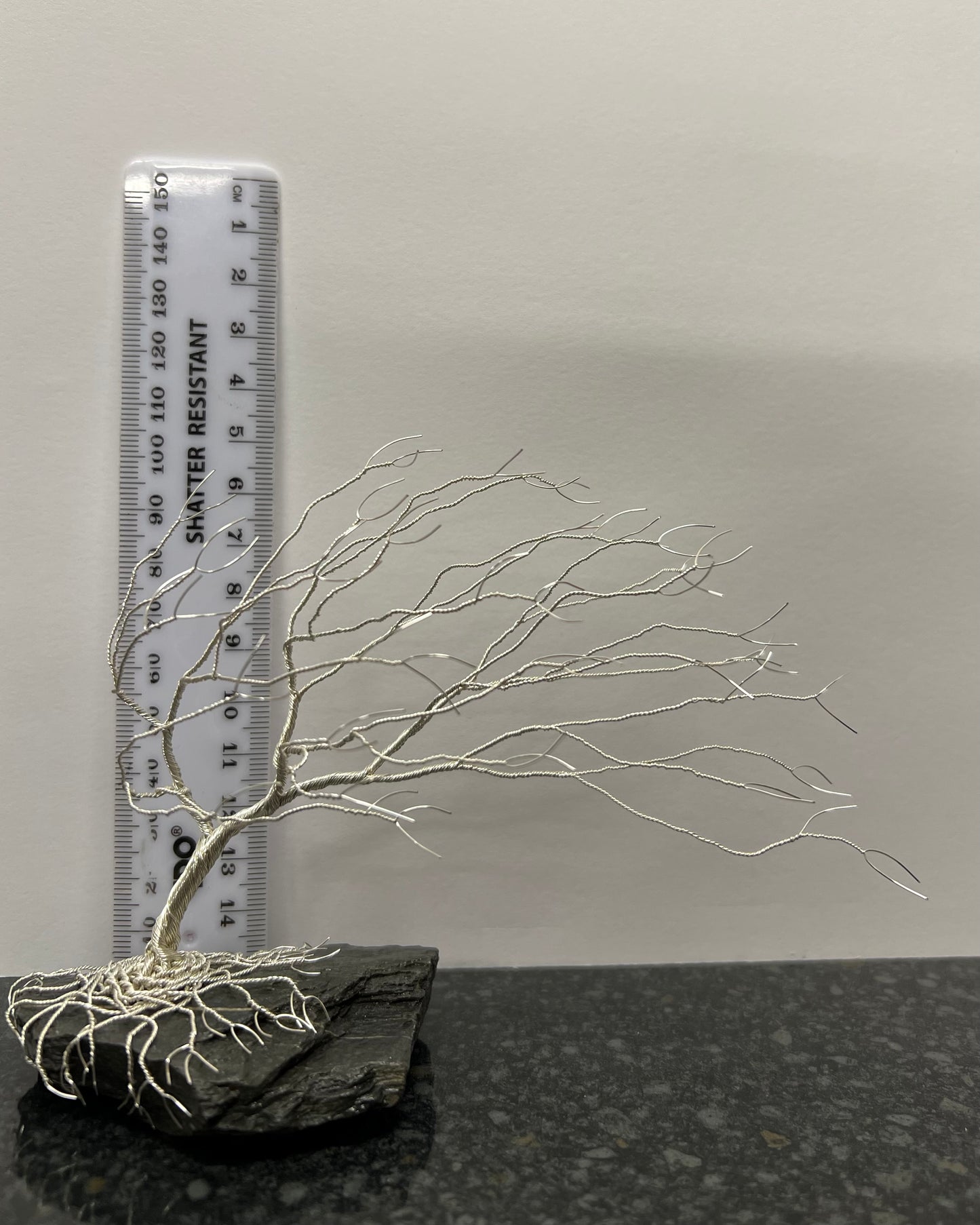 Windswept Celtic Tree Sculpture - Silver (plated) on Slate- Medium