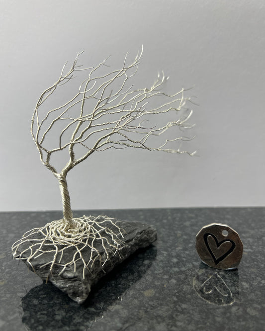 Windswept Celtic Tree Sculpture - Silver (plated) on Slate- Medium