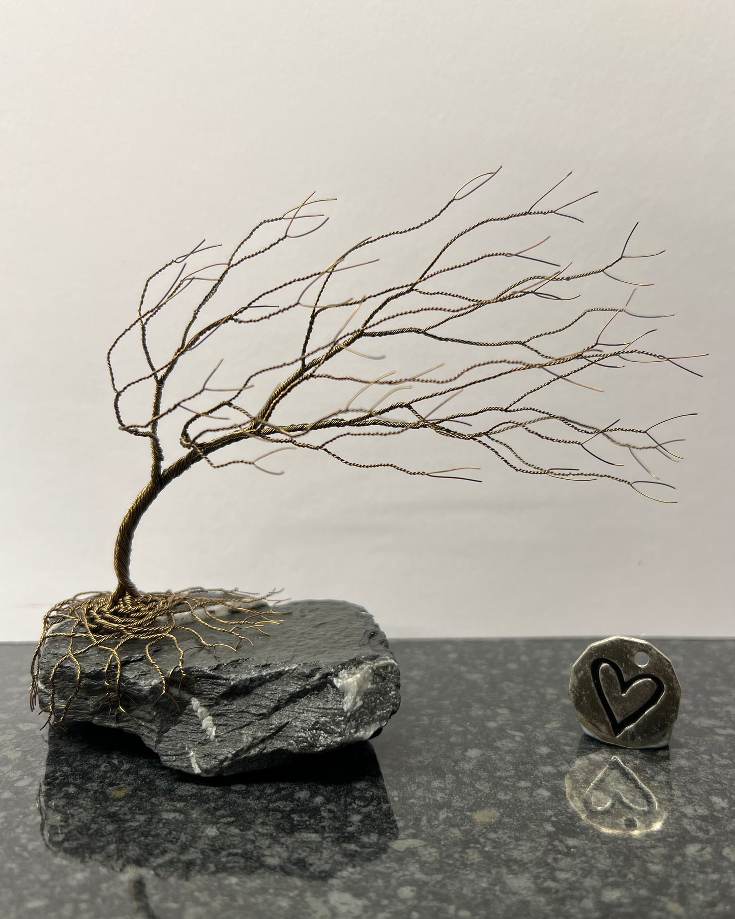 Windswept Celtic Tree Sculpture - Gunmetal on Slate - Medium