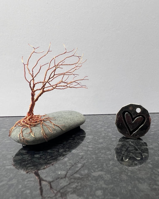 Windswept Celtic Tree Sculpture - Copper on Pebble - Small
