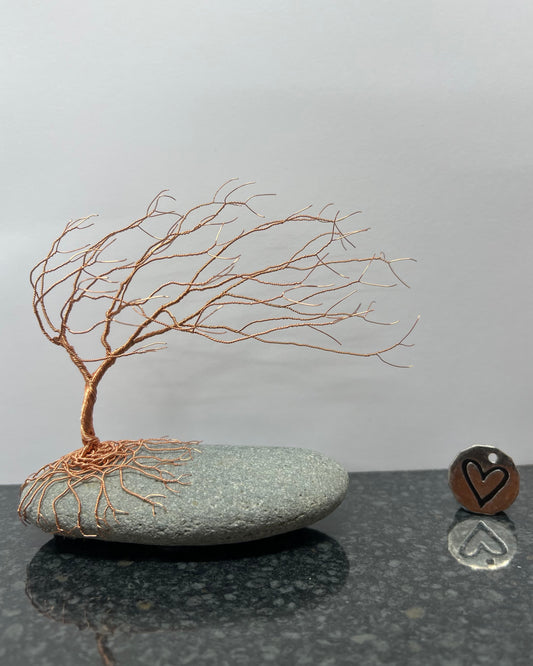 Windswept Celtic Tree Sculpture - Copper on Pebble - Medium