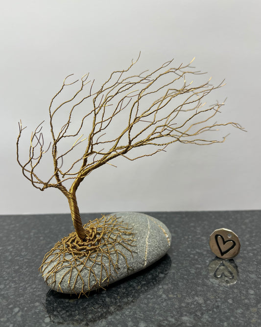 Windswept Celtic Tree Sculpture - Antique Bronze on Pebble - Medium Plus