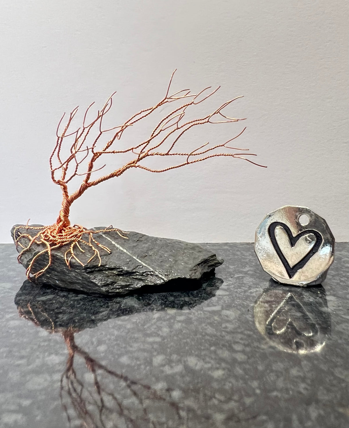 Windswept Celtic Tree Sculpture - Copper on Slate - Small