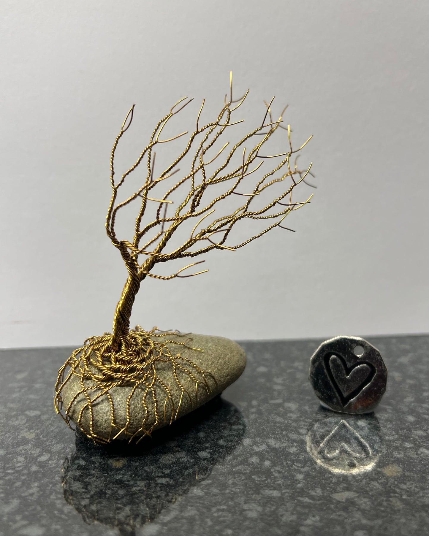 Windswept Celtic Tree Sculpture - Antique Bronze on Pebble - Small Plus