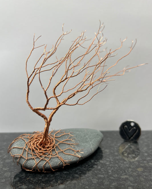 Windswept Celtic Tree Sculpture - Copper on Pebble - Medium