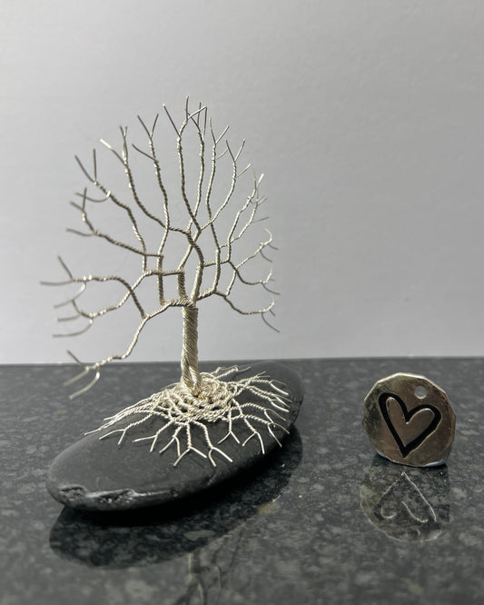 Tree of Life Celtic Tree Sculpture - Silver (plated) on Pebble - Small Plus