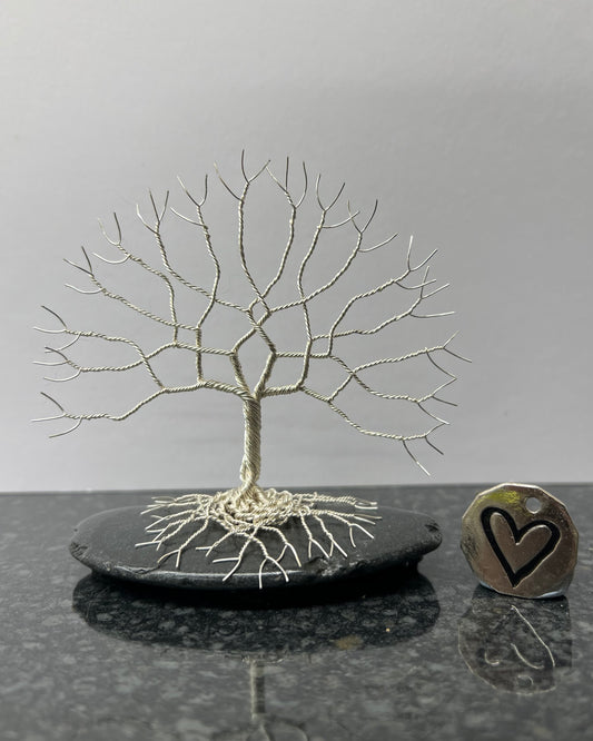 Tree of Life Celtic Tree Sculpture - Silver (plated) on Pebble - Small Plus
