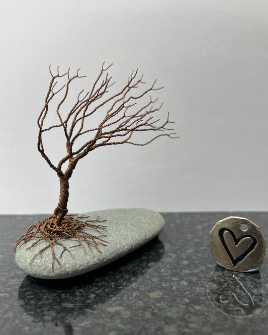 Windswept Celtic Tree Sculpture - Antique Copper on Pebble - Small Plus