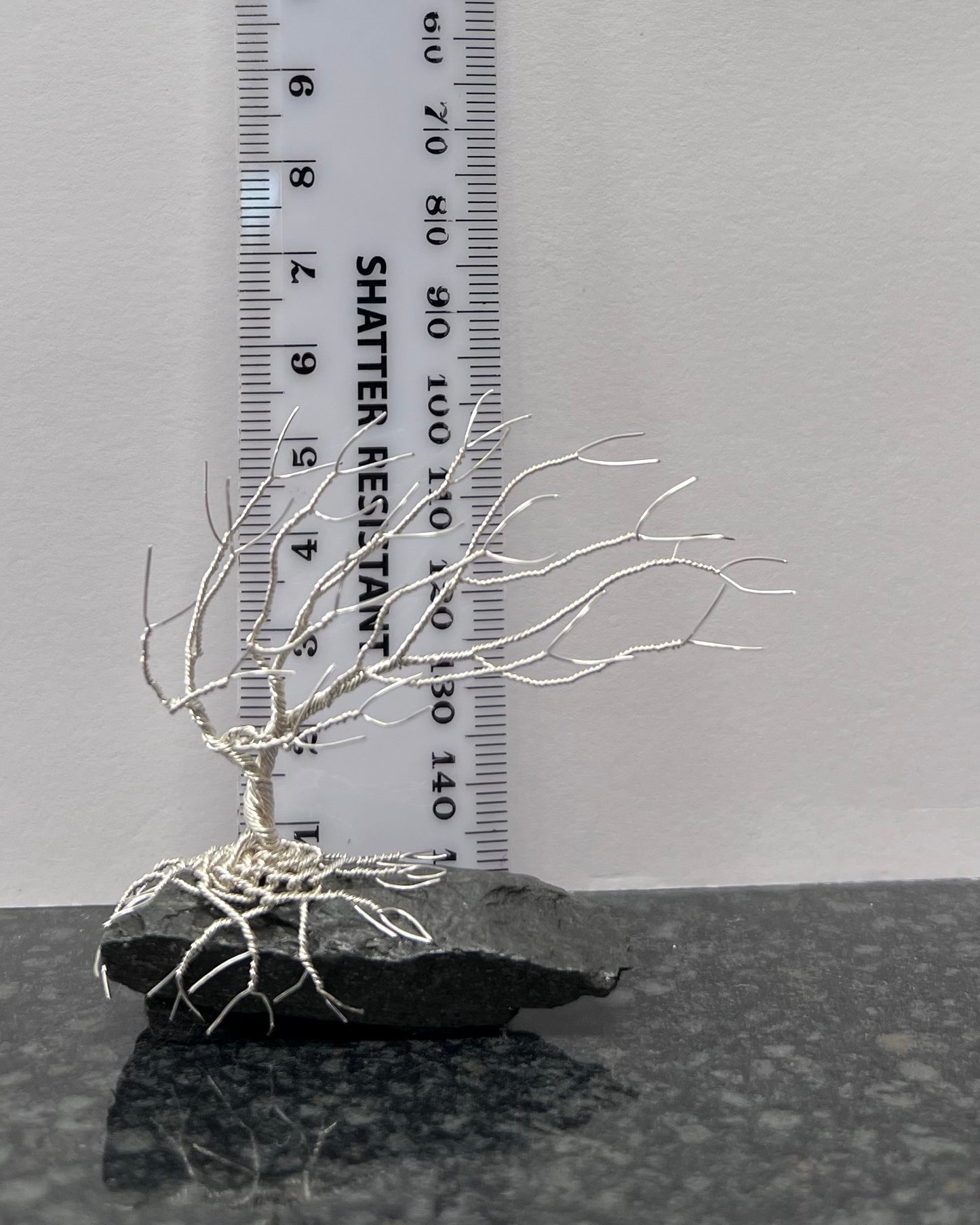 Windswept Celtic Tree Sculpture - Silver (plated) on Slate - Small