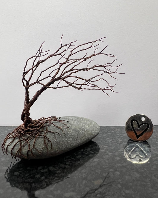 Windswept Celtic Tree Sculpture - Antique Copper on Pebble - Small Plus