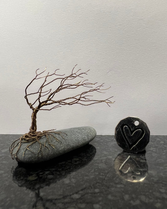 Windswept Celtic Tree Sculpture - Gunmetal on Pebble - Small