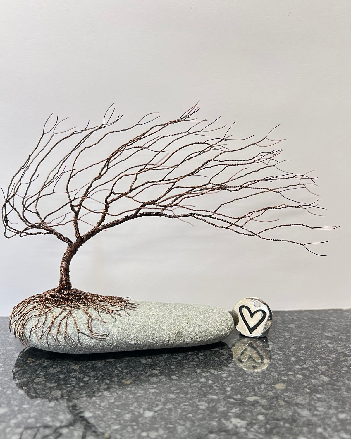 Windswept Celtic Tree Sculpture - Antique Copper on Pebble - Medium Plus