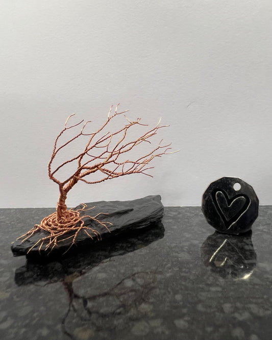 Windswept Celtic Tree Sculpture - Copper on Slate - Small