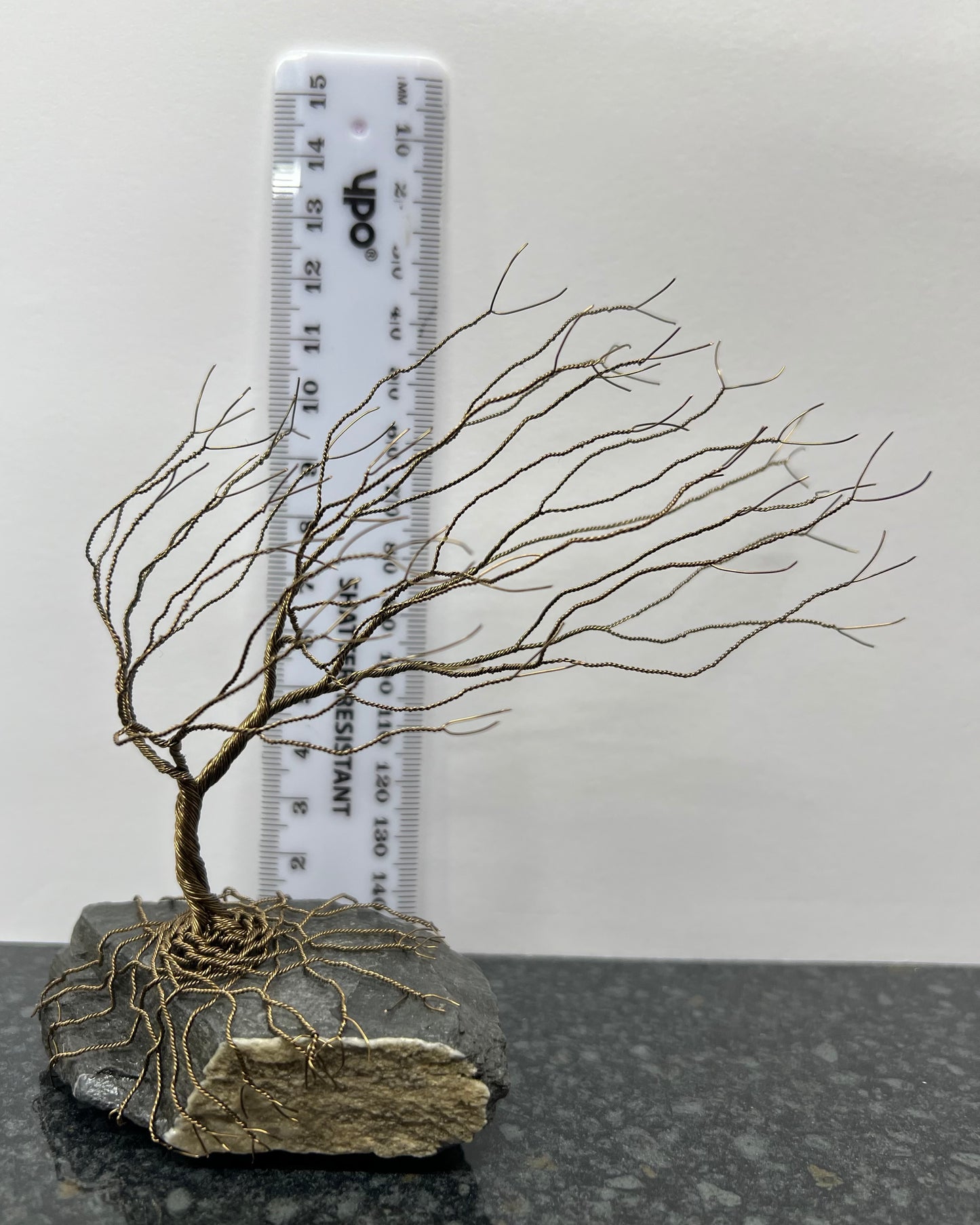 Windswept Celtic Tree Sculpture - Gunmetal on Slate - Medium