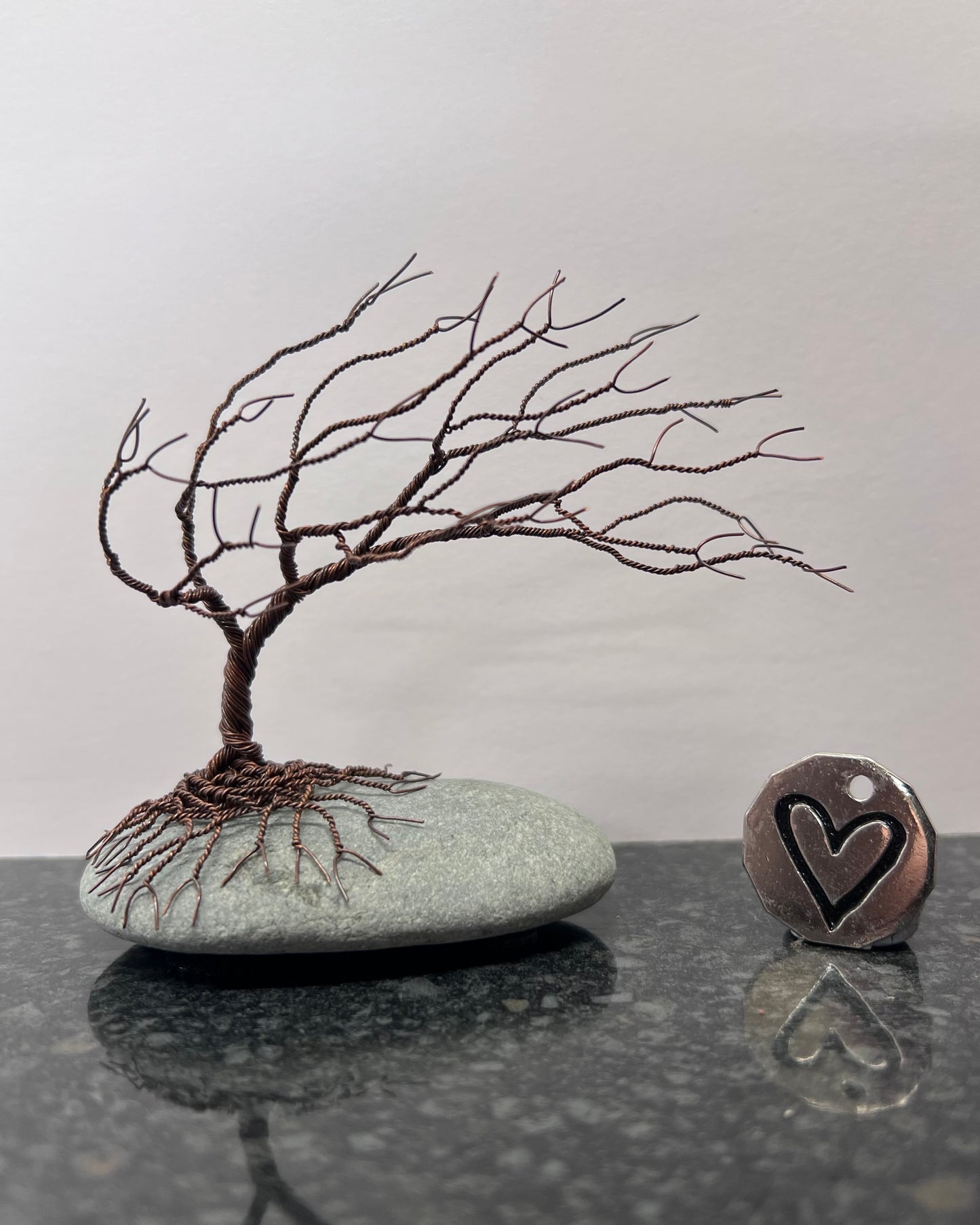 Windswept Celtic Tree Sculpture - Antique Copper on Pebble - Small Plus