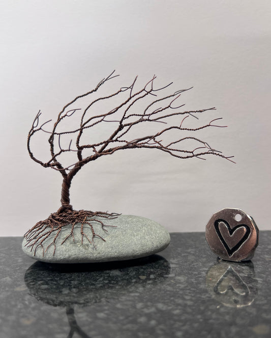 Windswept Celtic Tree Sculpture - Antique Copper on Pebble - Small Plus