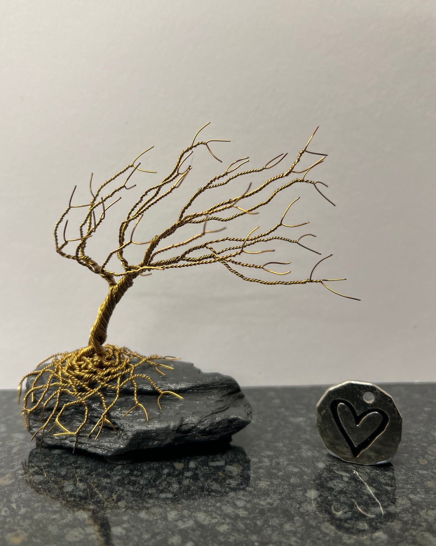 Windswept Celtic Tree Sculpture - Antique Bronze on Slate - Small Plus