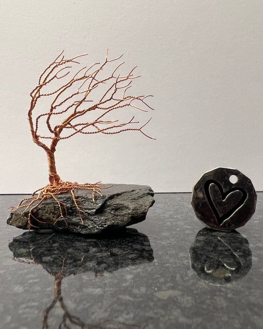 Windswept Celtic Tree Sculpture - Copper on Slate - Small