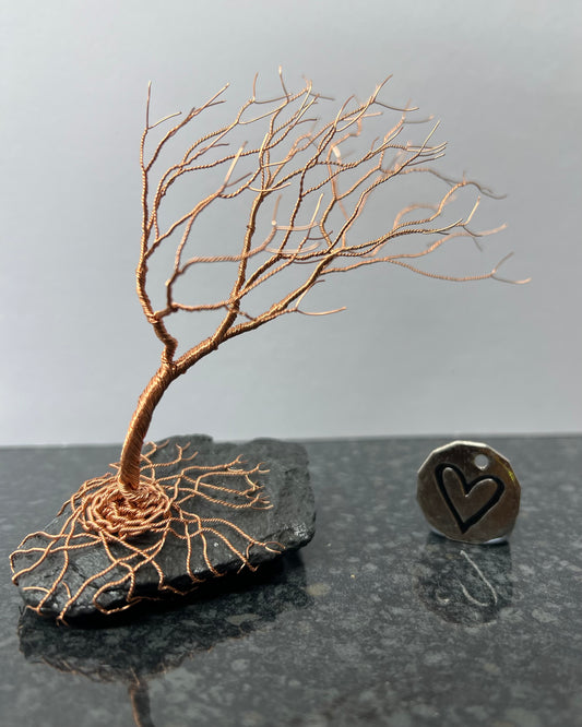 Windswept Celtic Tree Sculpture - Copper on Slate - Medium