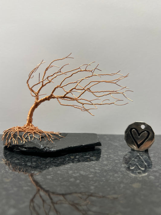Windswept Celtic Tree Sculpture - Copper on Slate - Small Plus