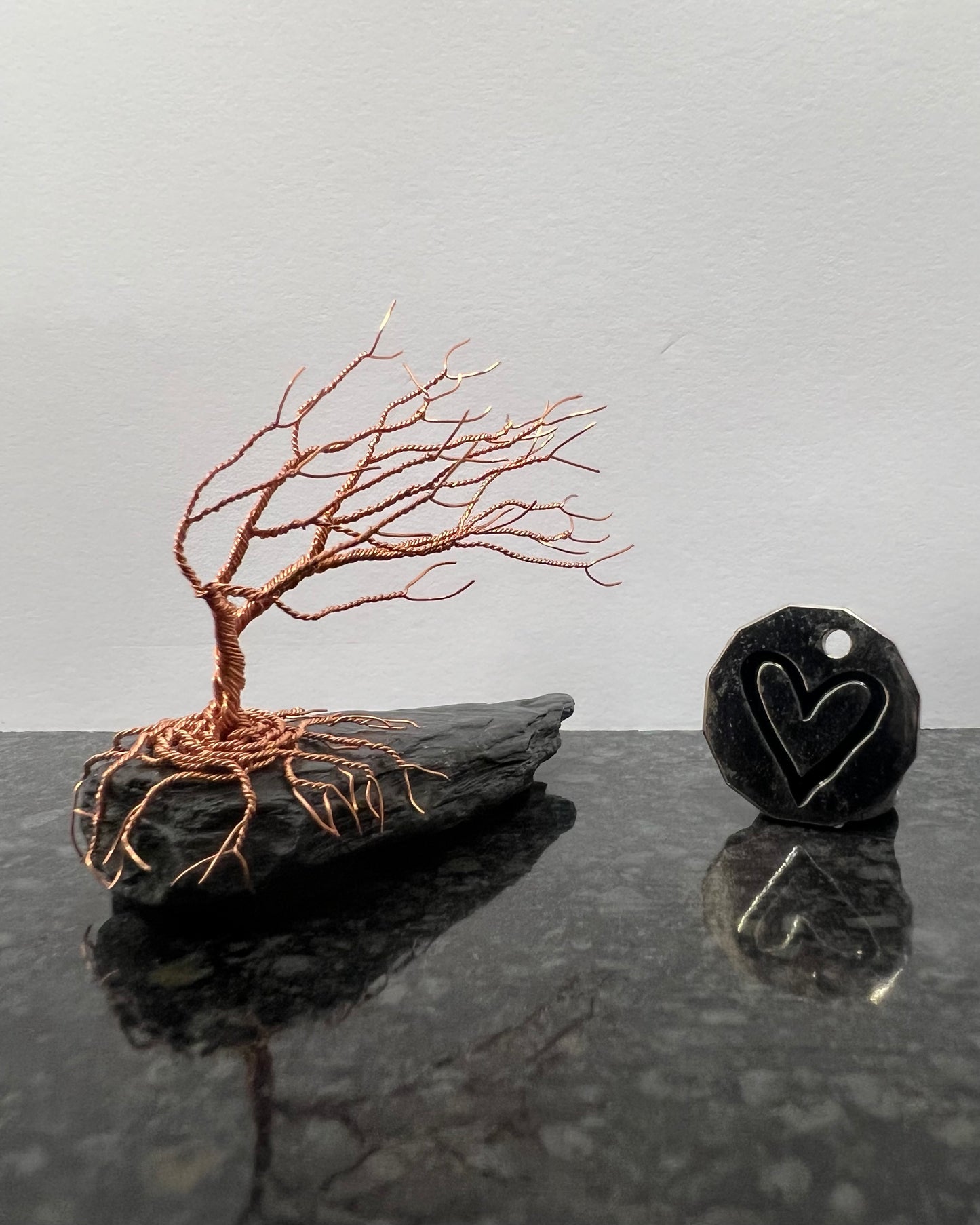 Windswept Celtic Tree Sculpture - Copper on Slate - Small