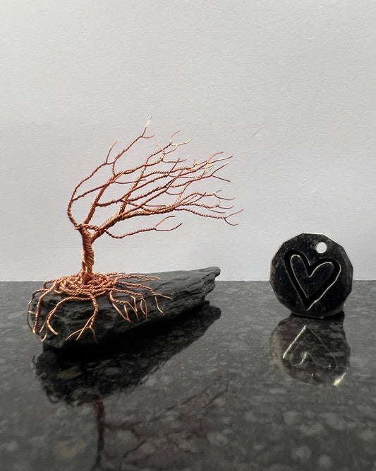 Windswept Celtic Tree Sculpture - Copper on Slate - Small
