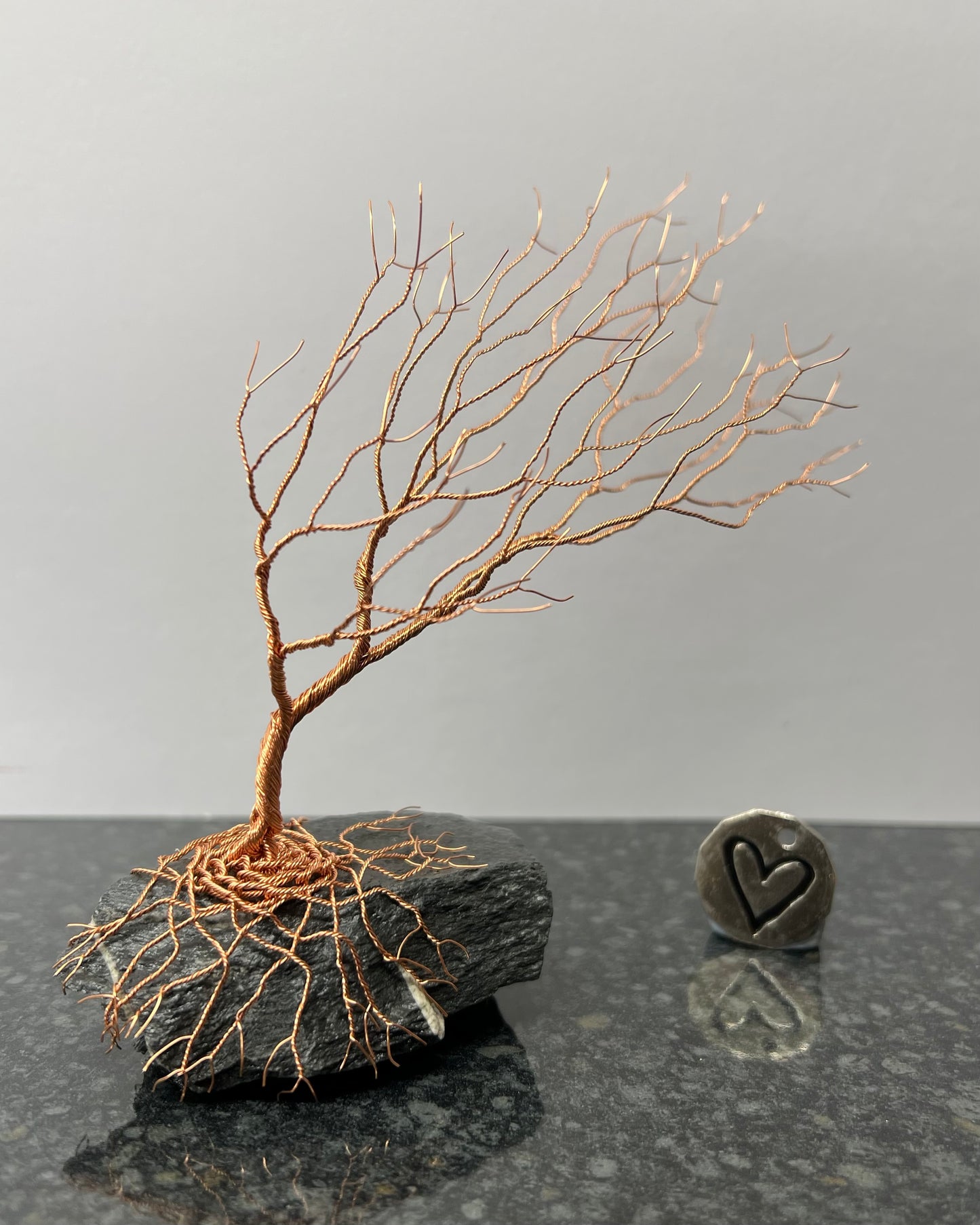 Windswept Celtic Tree Sculpture - Copper on Slate - Medium