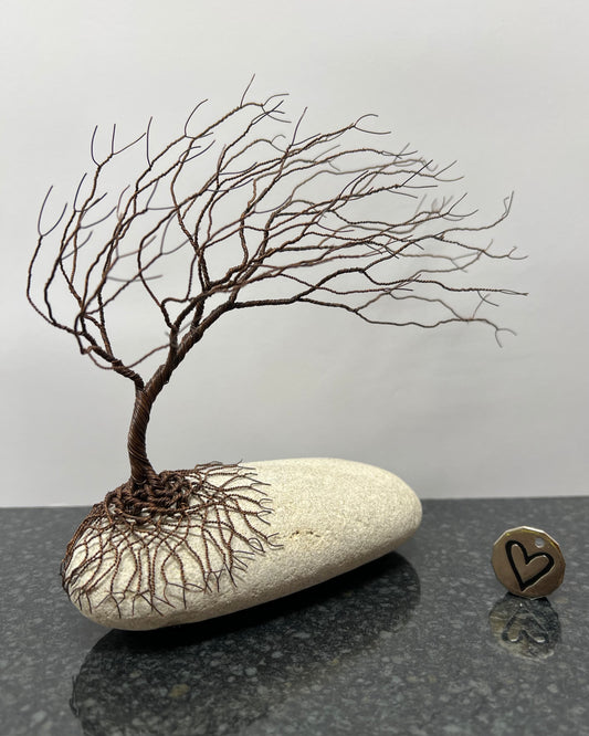 Windswept Celtic Tree Sculpture - Antique Copper on Pebble - Medium Plus