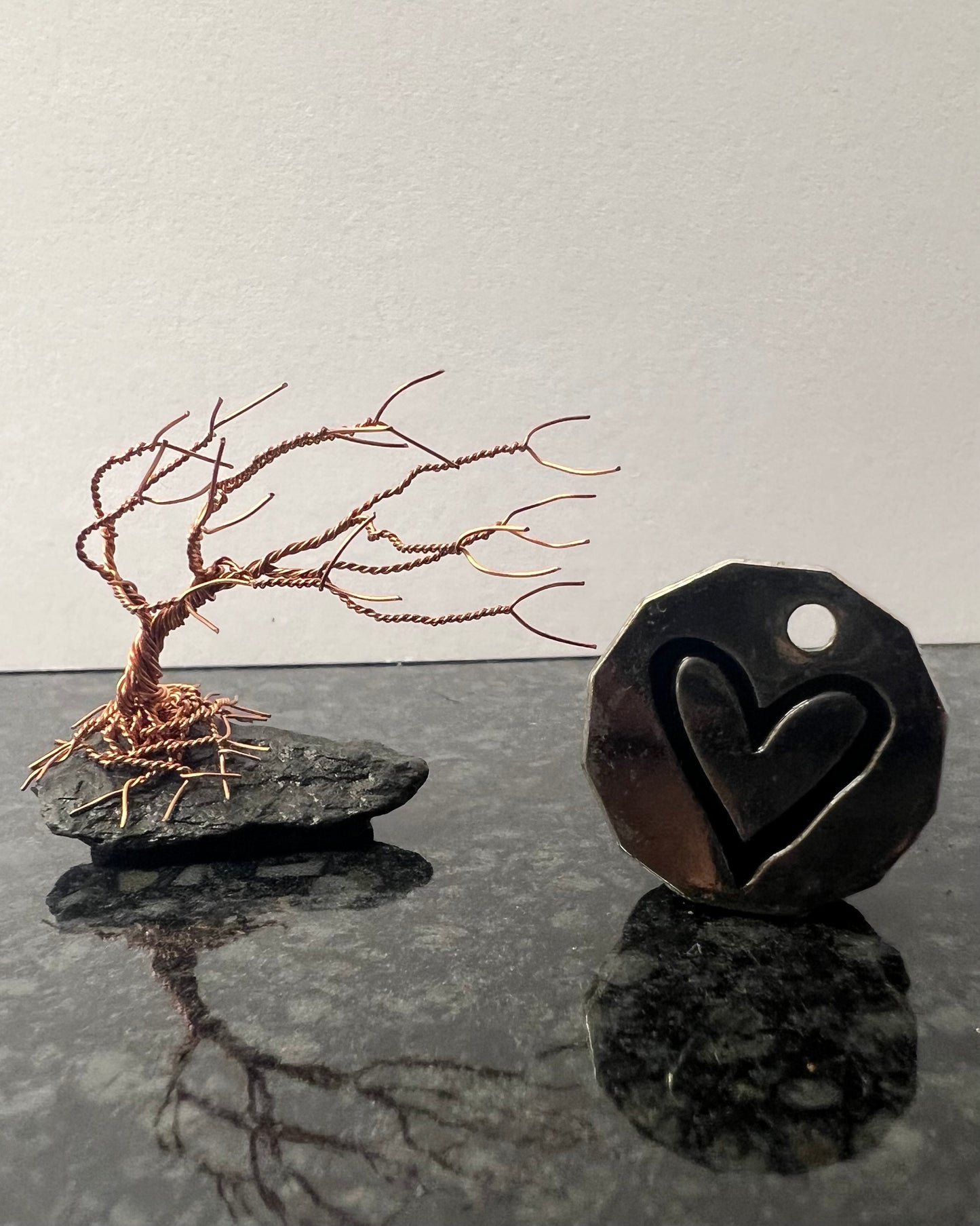 Windswept Celtic Tree Sculpture - Copper on Slate - Mini